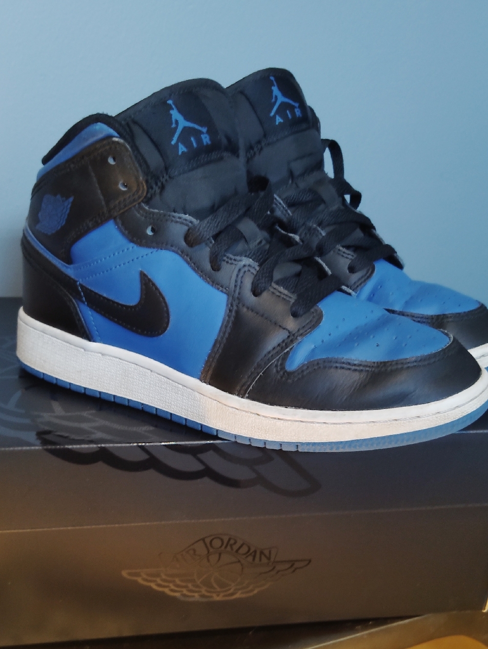 Jordan Men's Mid-Top Sneakers - Black & Blue Big Boy 5 $170